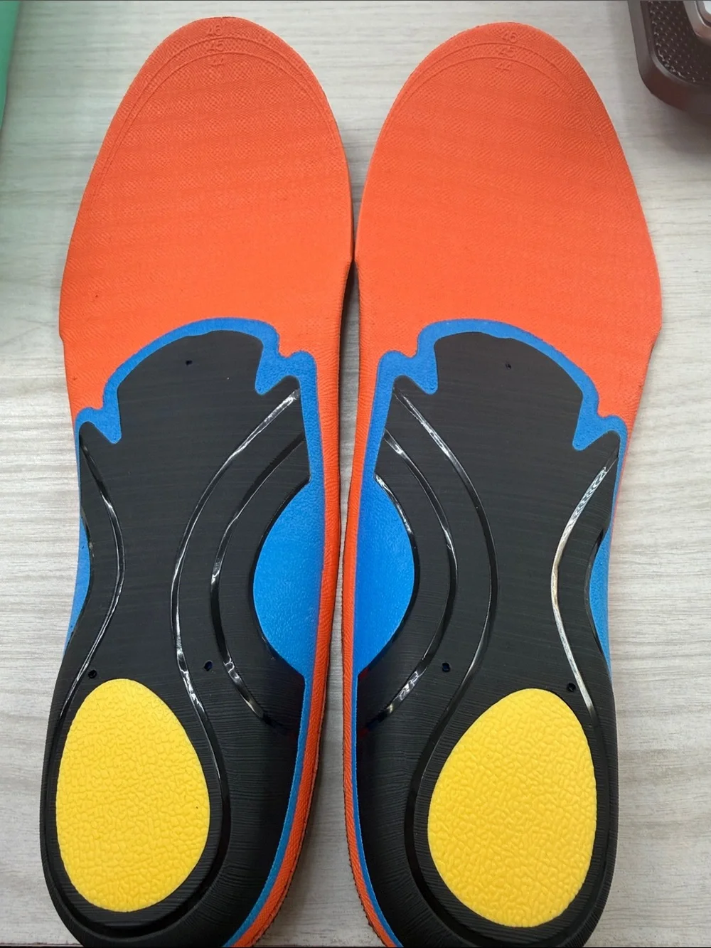 Men's Orange Athletic Insoles with Black, Blue & Yellow Support
